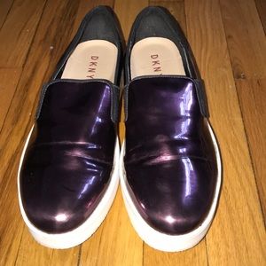 Shiny Purple slip on platforms
